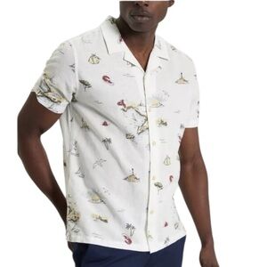 Ben Sherman Brighton To Amalfi Print Short Sleeve Shirt in Snow White Size Med